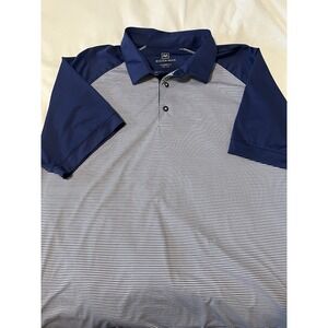 Mizzen + Main Men's XL Performance Golf Polo Shirt Navy White Stripe Trim Fit